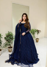 β¨ Fashion Studio Presents β Premium 3-Piece Embroidered Pearl work Chiffon Maxi β¨