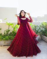 β¨ Fashion Studio Presents β Premium 3-Piece Embroidered Pearl work Chiffon Maxi β¨