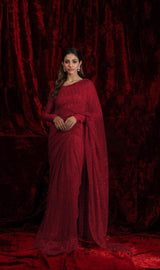 Ethereal Elegance: 3-Piece Moonlight Sequin Saree Set - Red & Silver