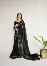 Noor-e-Siyaah – Black 9mm Embroidered Saree | Elegant Formal Wear