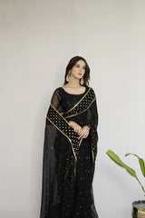 Noor-e-Siyaah – Black 9mm Embroidered Saree | Elegant Formal Wear