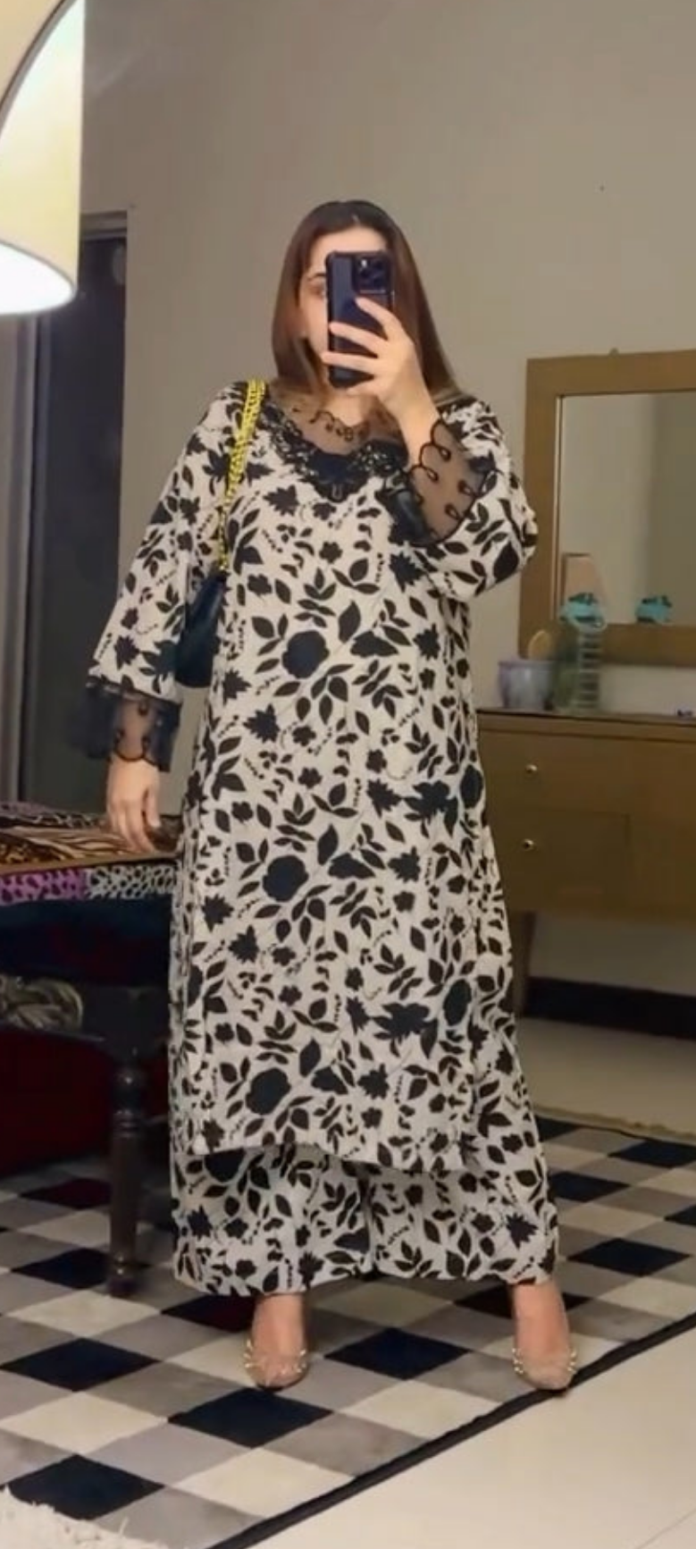 Monochrome Charm – 2PC Swiss Lawn Suit