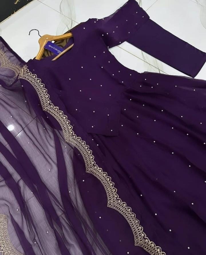 ✨ Fashion Studio Presents – Premium 3-Piece Embroidered Pearl work Chiffon Maxi ✨