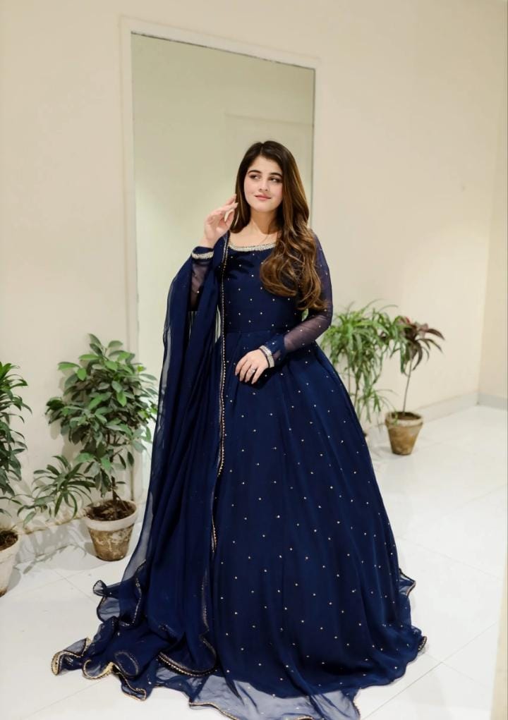 ✨ Fashion Studio Presents – Premium 3-Piece Embroidered Pearl work Chiffon Maxi ✨