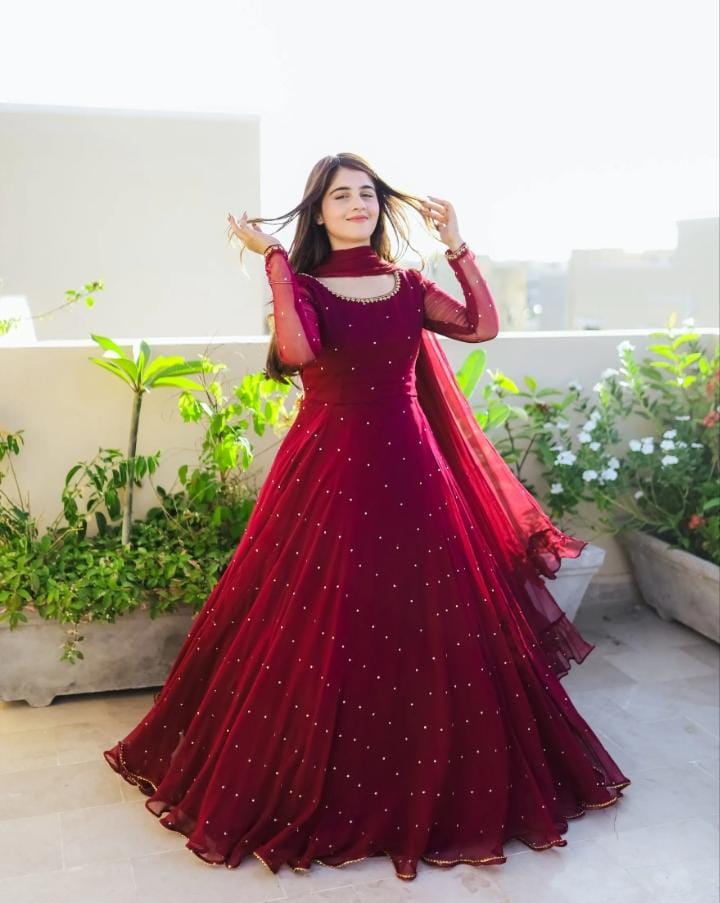 ✨ Fashion Studio Presents – Premium 3-Piece Embroidered Pearl work Chiffon Maxi ✨