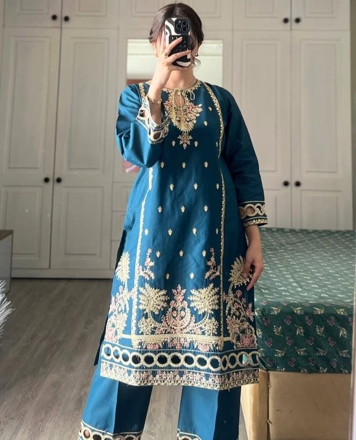 🌿 Premium Cotton Embroidered 2-Piece Suit 🌿