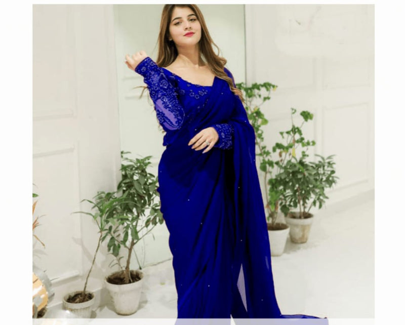 🌸 "Graceful Charm: Chiffon Saree with Sequin & Pearl Embellished Blouse" 🌸