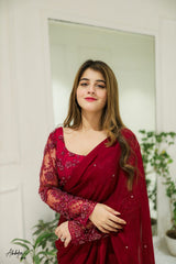 🌸 "Graceful Charm: Chiffon Saree with Sequin & Pearl Embellished Blouse" 🌸