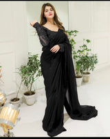 🌸 "Graceful Charm: Chiffon Saree with Sequin & Pearl Embellished Blouse" 🌸
