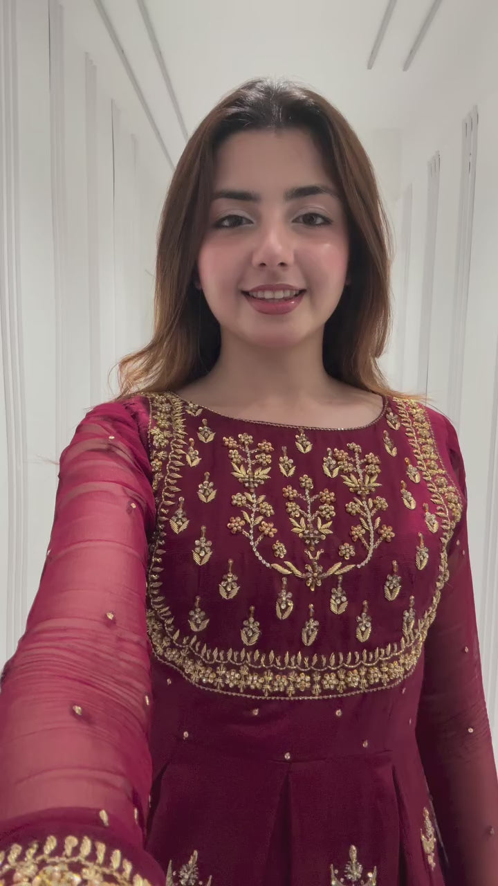 SHEHNAI - 3PC Handwork and CHIFFON EMBROIDERED Maxi SUIT