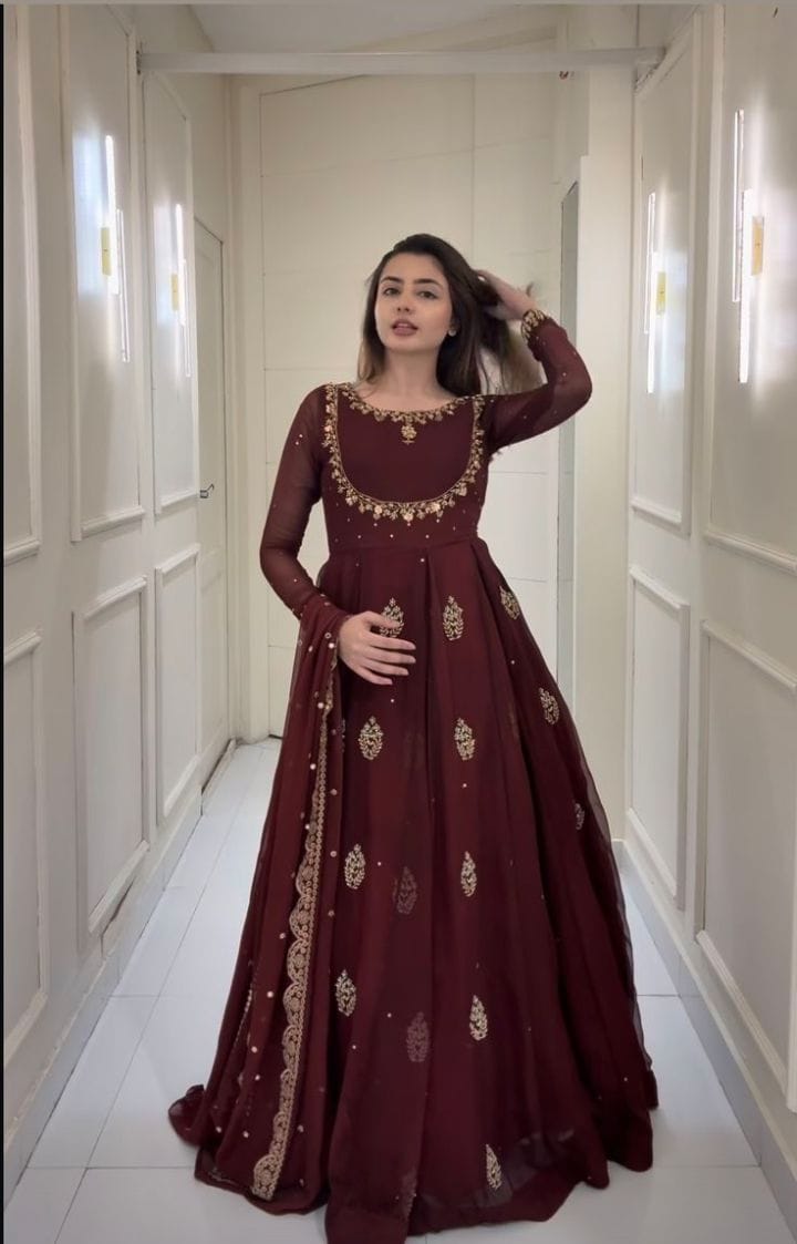 NAZMEENA Handwork Embroidered Chiffon Maxi – 3 Piece