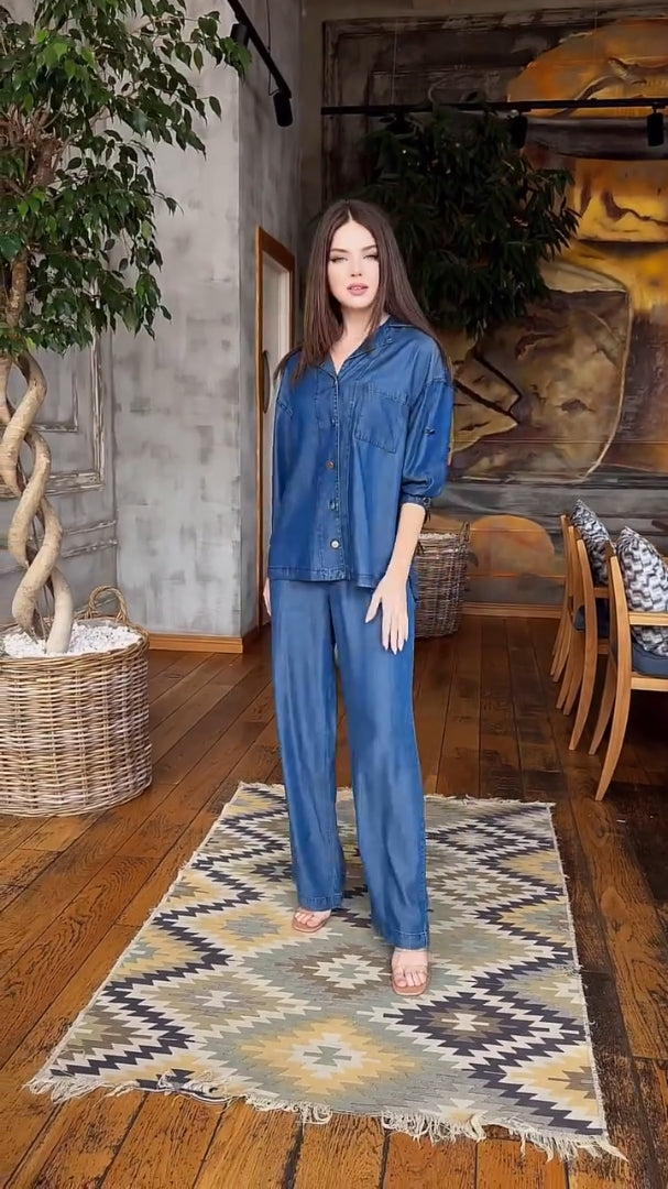 Urban Noor – 2-Piece Denim Set (Shirt & Trouser) in Blue & Black