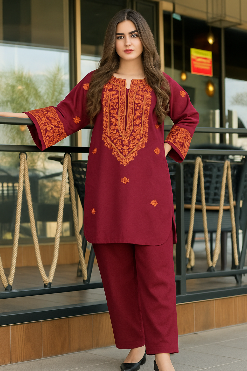 Elegant 2-Piece Embroidered Farshi Shalwar Set