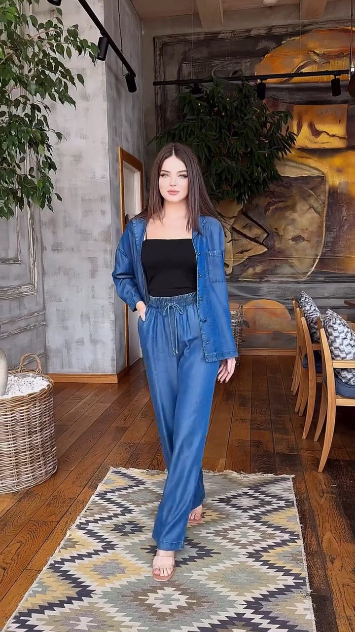 Urban Noor – 2-Piece Denim Set (Shirt & Trouser) in Blue & Black