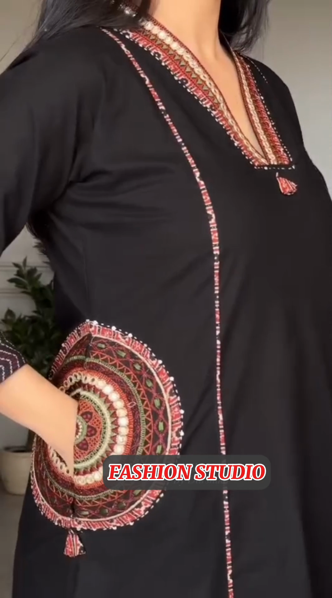 Black Silk 2-Piece embroidered Suit with side Pockets style