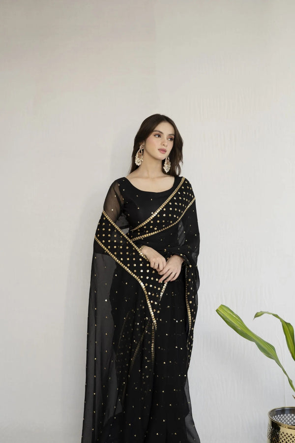 Noor-e-Siyaah – Black 9mm Embroidered Saree | Elegant Formal Wear