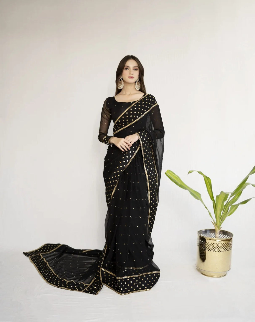 Noor-e-Siyaah – Black 9mm Embroidered Saree | Elegant Formal Wear